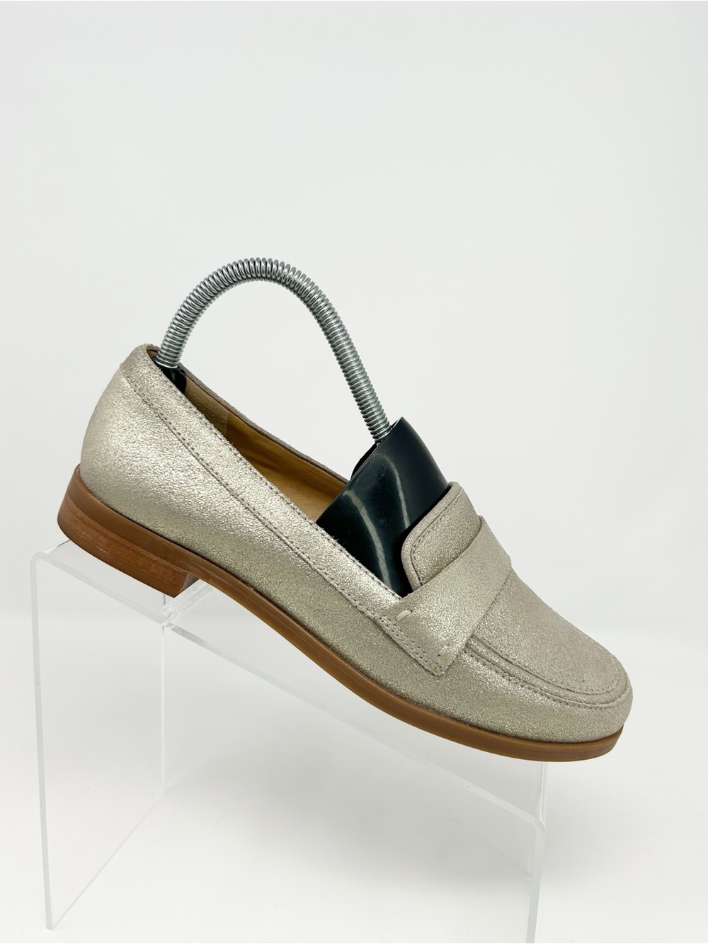 Franco Sarto Penny Loafers Metallic Silver Slip-On Comfort Almond Toe Size 7